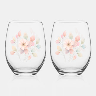 Perfect Pastel Florals Stemless Wine Glass