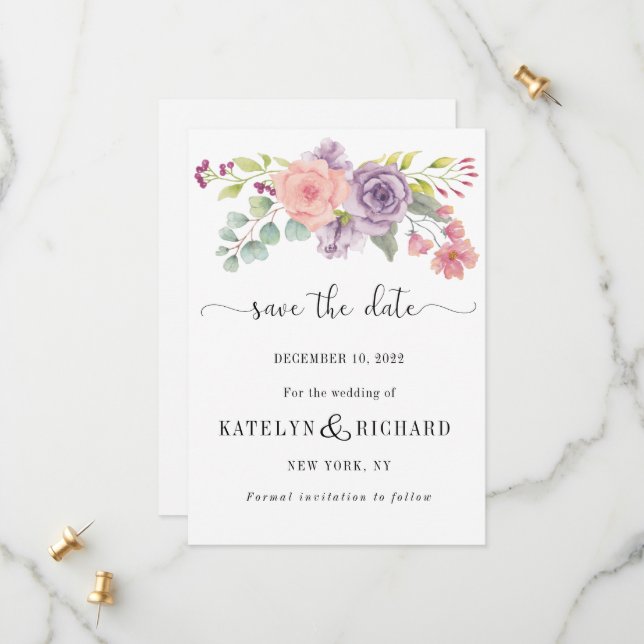 Perfect pastels stylish florals Save The Date Card (Front/Back In Situ)