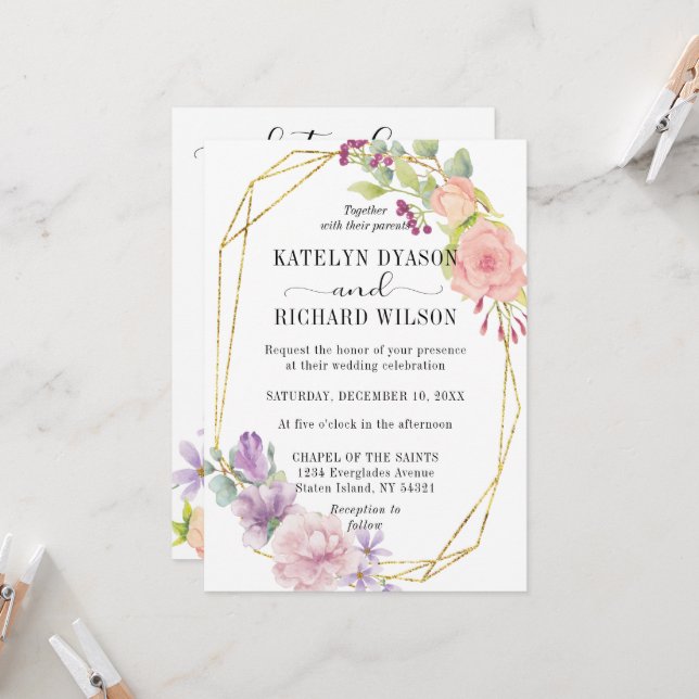 Perfect pastels stylish florals Wedding Invitation (Front/Back In Situ)