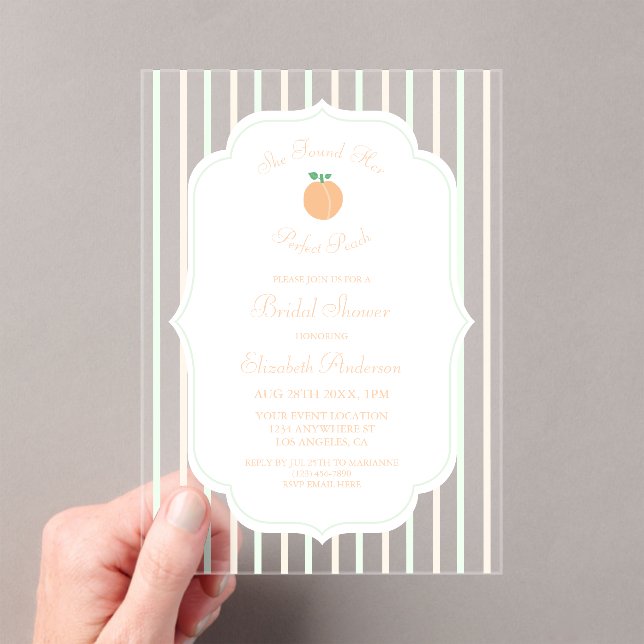 Perfect Peach Bridal Shower Acrylic Invitations (Insitu (Handheld))