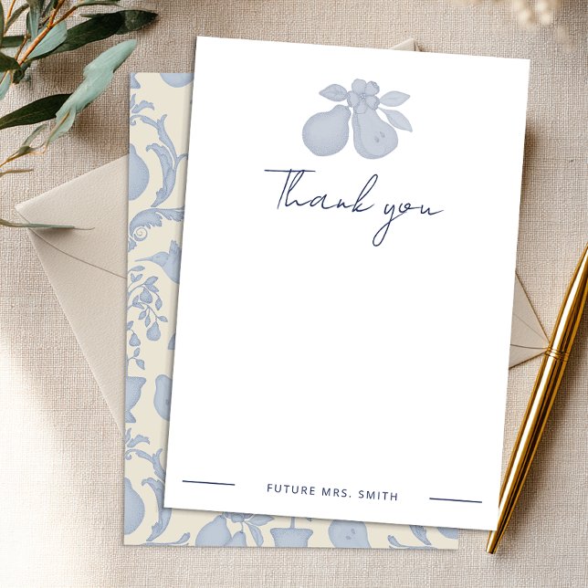 Perfect Pear Bridal Shower | Blue Thank You Note (Personalized Thank You Card)