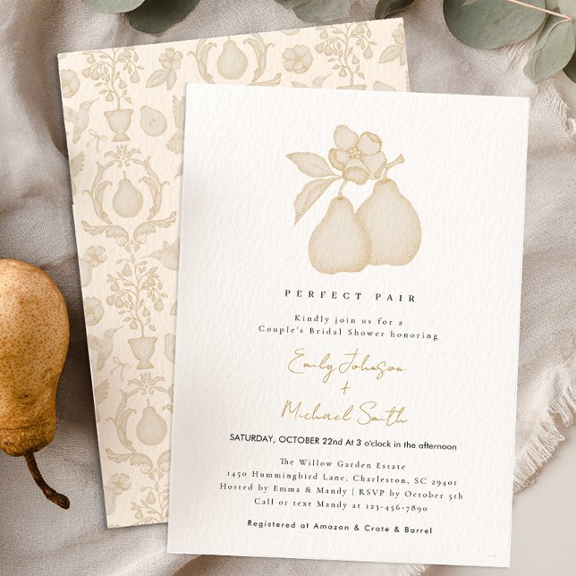 Perfect Pear Bridal Shower | French Country Damask Invitation (Perfect Pear Invite)
