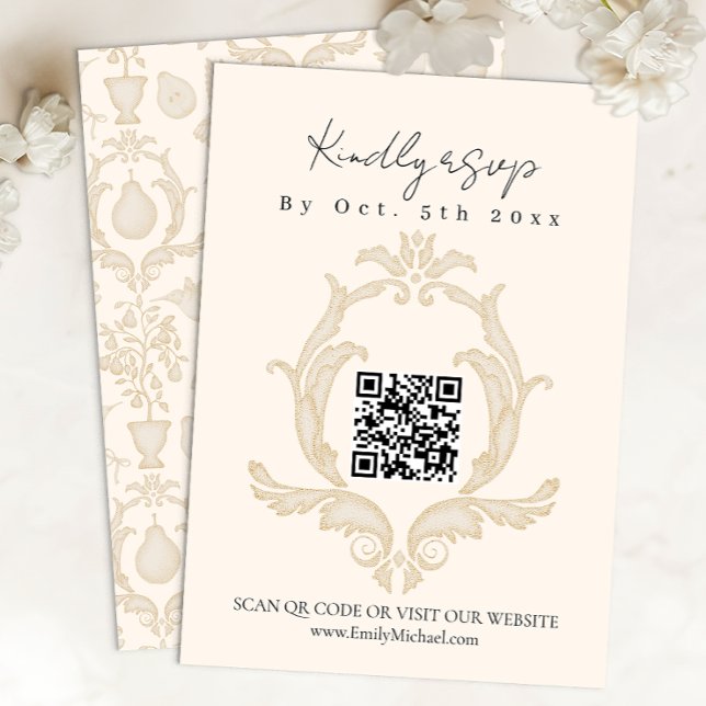 Perfect Pear Bridal Shower | Gold Damask RSVP Card (RSVP Card)