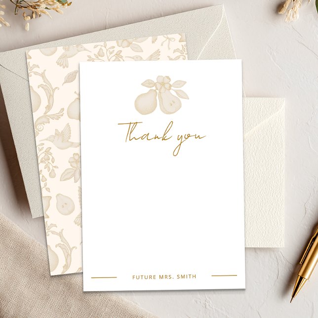 Perfect Pear Bridal Shower | Gold Thank You Note (Personalized Blank Thank You Card)