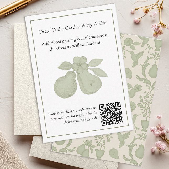 Perfect Pear Bridal Shower | Sage Green Registry  Enclosure Card (QR Code Info Card)