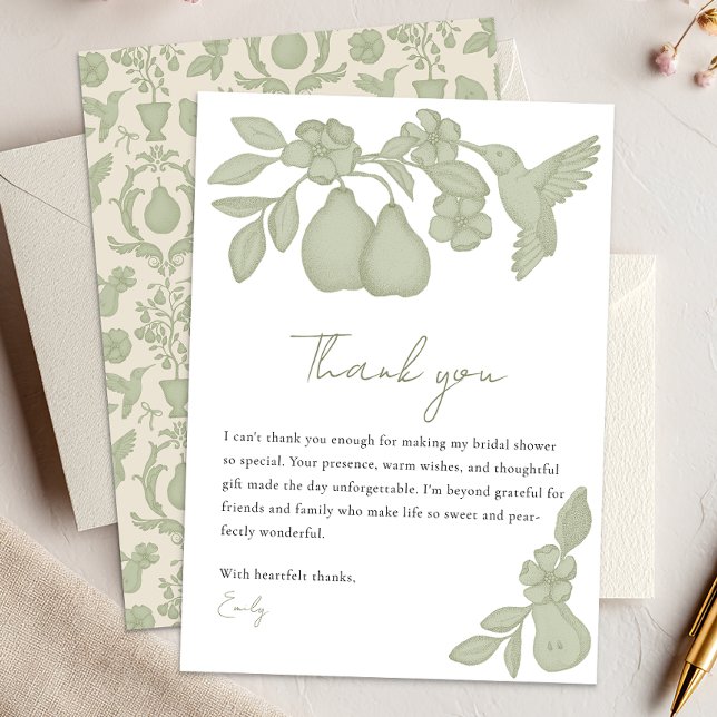 Perfect Pear Bridal Shower | Sage Green Thank You Card (Thank You Card)