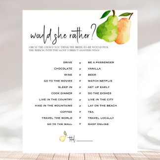 Perfect Pear - Bridal Shower Would She Rather Game