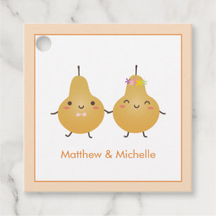 Perfect Pear Cartoon Bride & Groom Elegant Wedding Favour Tags