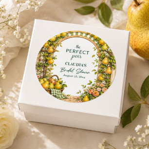 Perfect Pear Green Gingham Bridal Shower Favor Classic Round Sticker