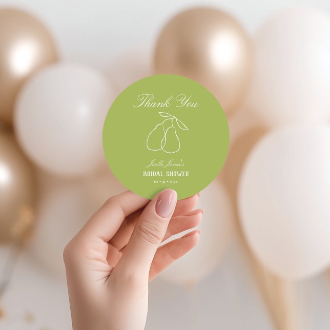 Perfect Pear Illustration Bridal Shower Thank You Classic Round Sticker (Creator Uploaded)