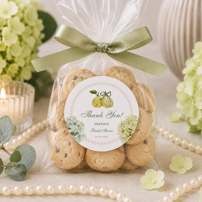 Perfect Pear Pair Green Hydrangea Bridal Shower Classic Round Sticker (Creator Uploaded)