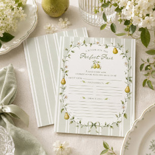 Perfect Pear Sage Green Bridal Shower Recipe Card