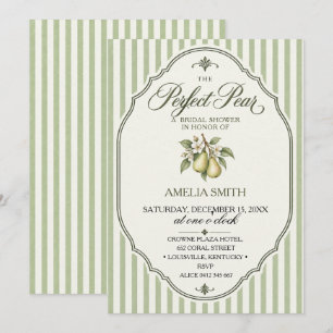 Perfect Pear Sage Green Hand Drawn Bridal Shower Invitation