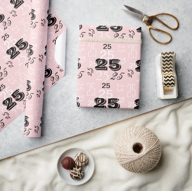 Perfect Pink Black White Numbers Personalised Wrapping Paper (Crafts)