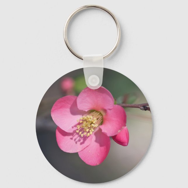 Perfect Pink Flowering Quince Key Ring (Front)
