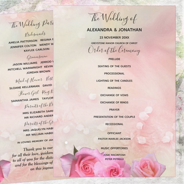 Perfect Pink Roses Wedding Program Programme (Creator Uploaded)