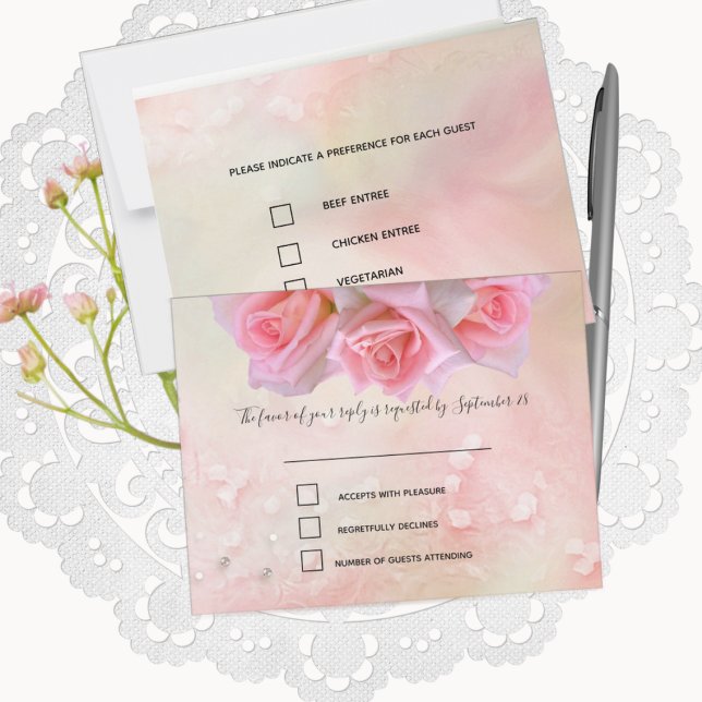 Perfect Pink Roses Wedding RSVP and Menu (Creator Uploaded)