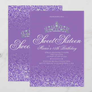 Perfect Purple Glitter, Sweet 16 Invitations