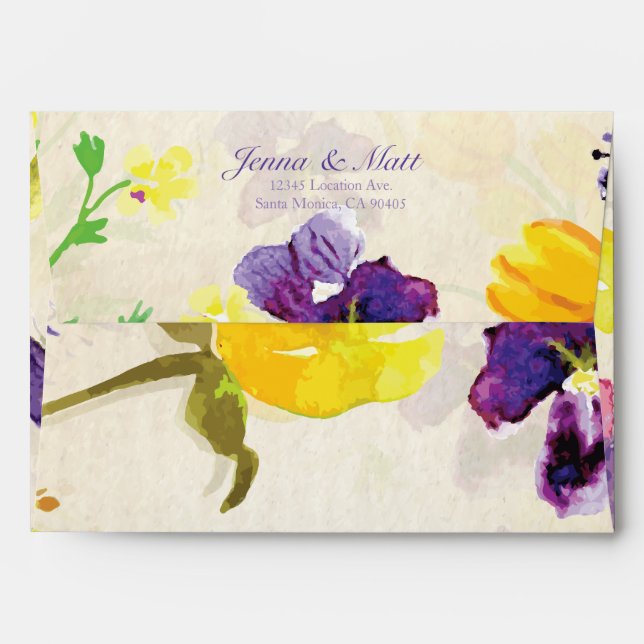 Perfect Purple Pansies Wedding Envelope (Back (Top Flap))