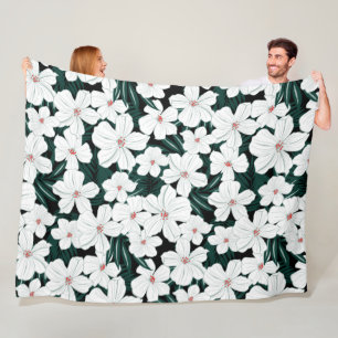 Perfect seamless flowers green and white minimal fleece blanket