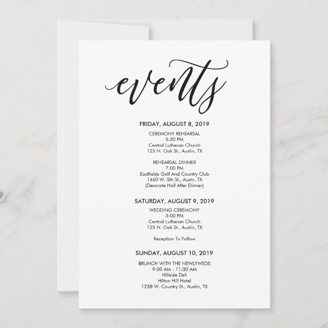 Perfect Wedding Timeline / Itinerary Card (Front)