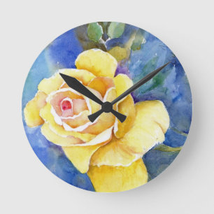 Perfect Yellow Rose in Watercolor Round Clock