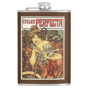 Perfecta Bicycles with Woman Advertisement Poste Hip Flask
