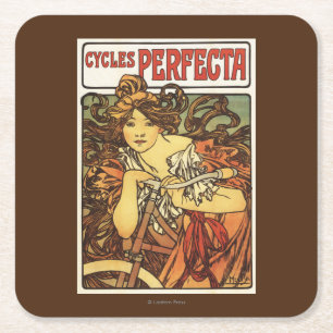 Perfecta Bicycles with Woman Advertisement Poste Square Paper Coaster