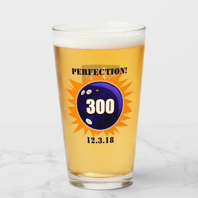 Perfection, Bowling 300 Game, Pint Glass (Front Filled)