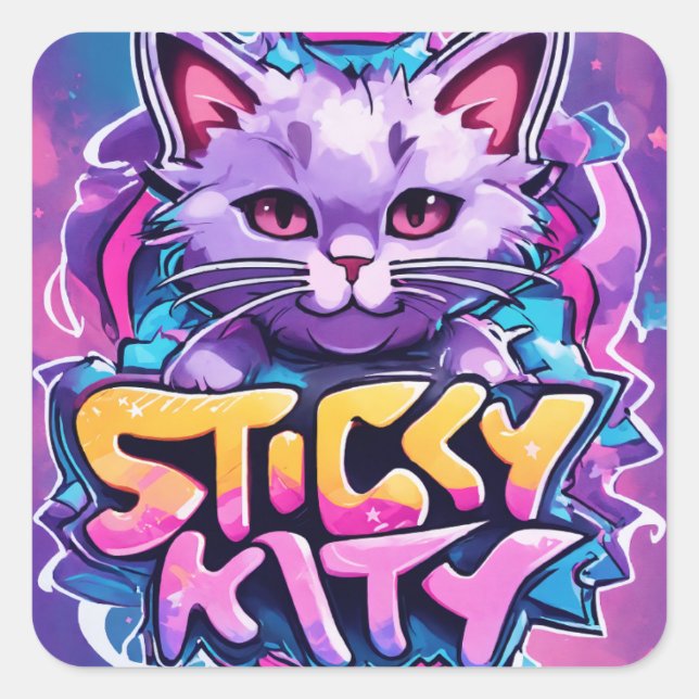 "Perfectly Adorable: Cute Kitty Stickers" Square Sticker (Front)