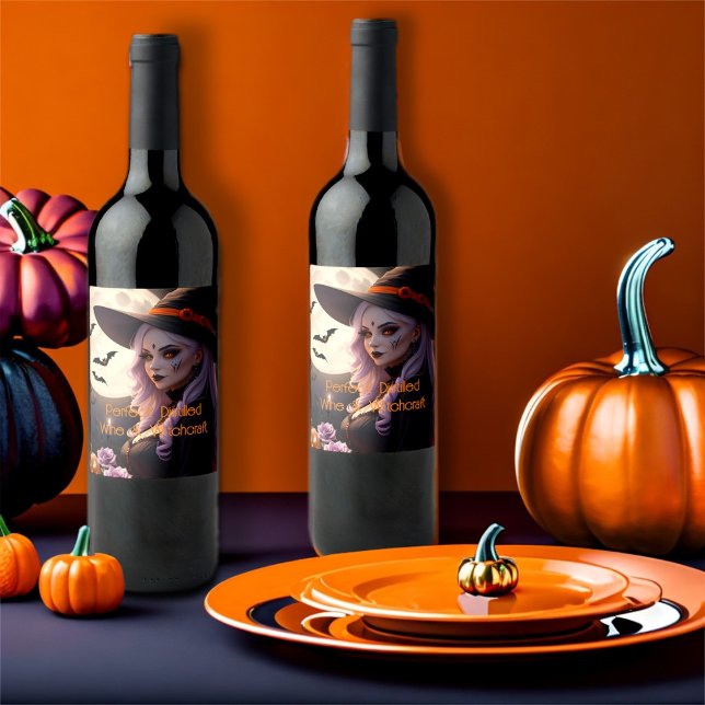 Perfectly Distilled Wine & Witchcraft Halloween Wine Label (Creator Uploaded)