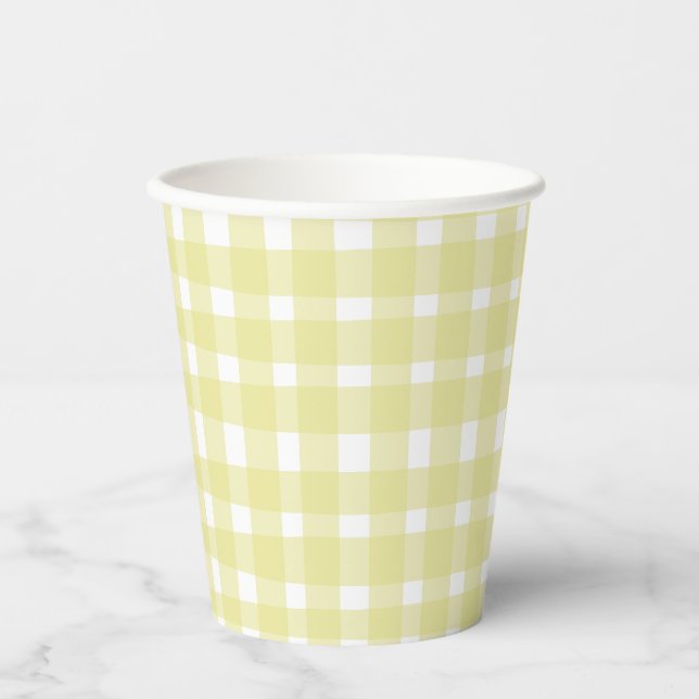 Perfectly Imperfect Pastel Yellow Gingham Paper Cups (Front)