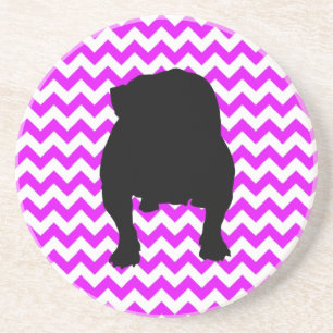 Perfectly Pink Chevron With English Bulldog Shadow Coaster