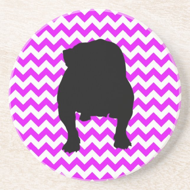 Perfectly Pink Chevron With English Bulldog Shadow Coaster (Front)