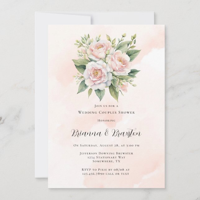 Perfectly Pink Paint Peony Wedding Couples Shower Invitation (Front)
