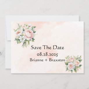 Perfectly Pink Peony Floral Save The Date Cards