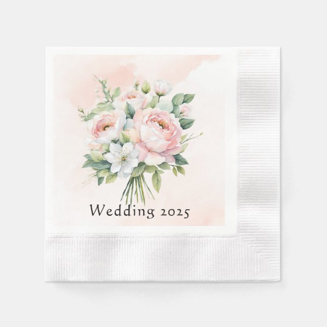 Perfectly Pink Watercolor Peony Floral Wedding Napkin (Front)