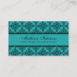 Perfectly Polished Damask Business Card, Turquoise Card