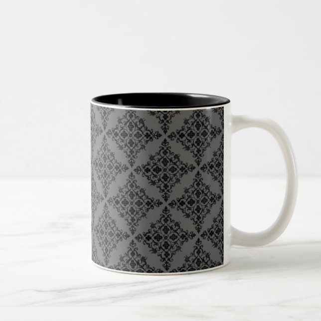 Perfectly Polished Damask Mug, Grey Two-Tone Coffee Mug (Right)