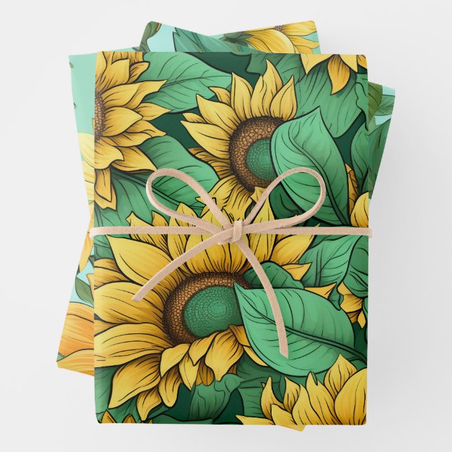 Perfectly Pretty Sunflower Wrapping Paper Sheets (In situ)