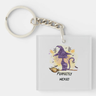 Perfectly Wicked – Purple Witch Cat Silhouette Key Ring