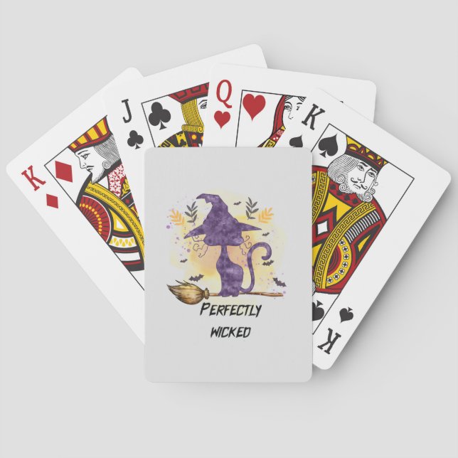 Perfectly Wicked – Purple Witch Cat Silhouette Playing Cards (Back)