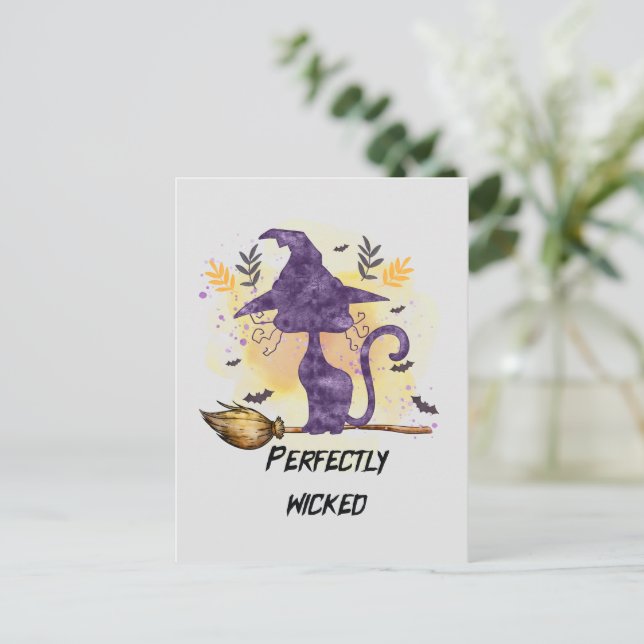 Perfectly Wicked – Purple Witch Cat Silhouette Postcard (Standing Front)