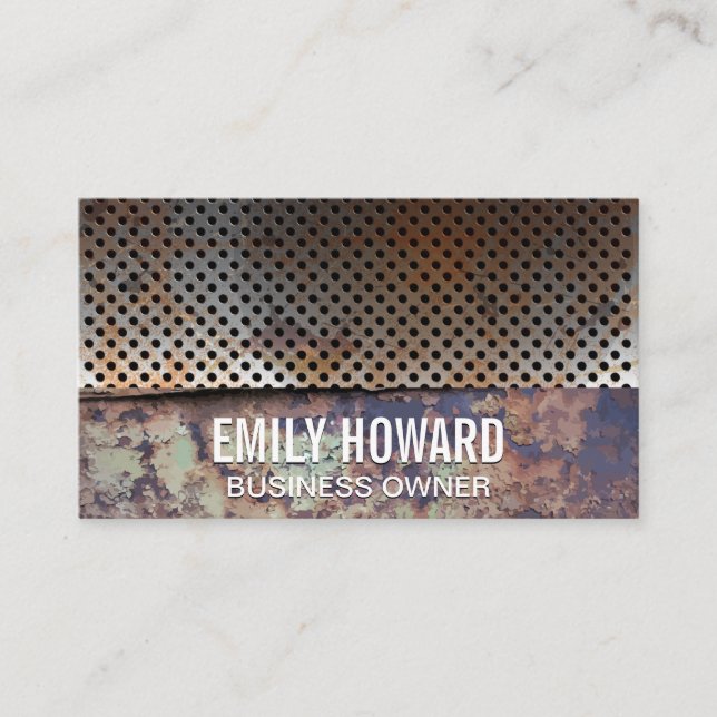 Perforated Rusted Metal Business Card (Front)