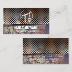 Perforated Rusted Metal Construction Crane Business Card