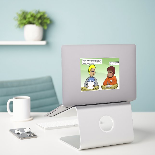 Performance Pay Square Stickers (Laptop On Desk)