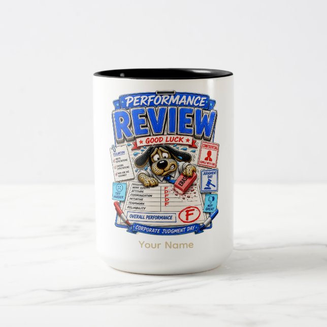 Performance Review Personalised Funny Office Two-Tone Coffee Mug (Center)