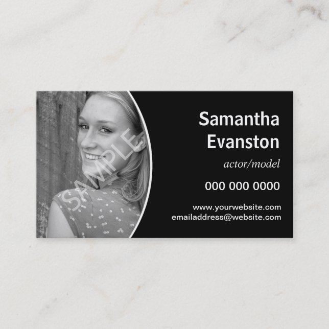 Performers Headshot Curved Black Business Card (Front)