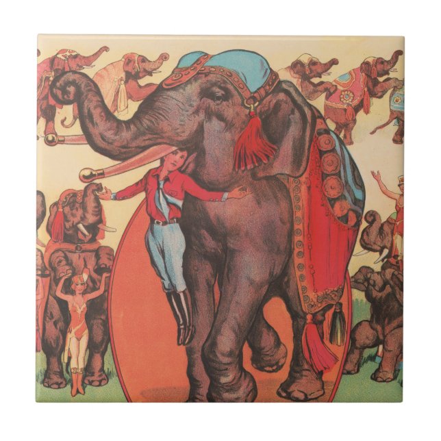 Performing Elephants With Women And Trainer. Tile (Front)