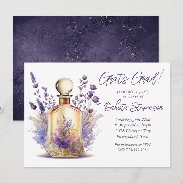 Perfume and Lavender | Boho Floral Graduation Invitation (Front/Back)